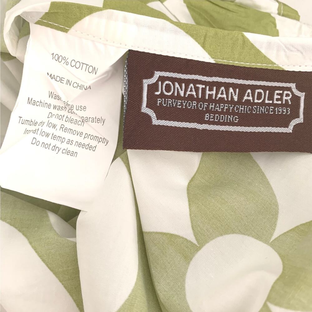 Vtg Y2K Jonathan Adler King Duvet Cover Set 2 Euro Shams Green White Geometric - Picture 10 of 11